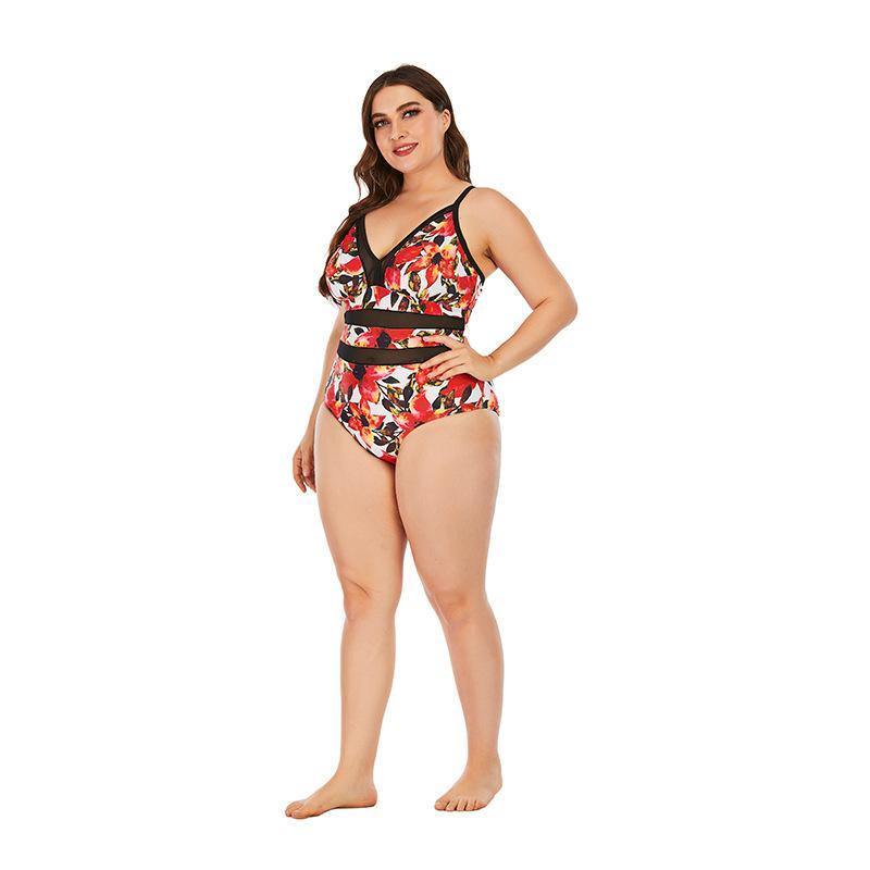 Floral Print Plus Sizes Conserved Swiming Suits-STYLEGOING