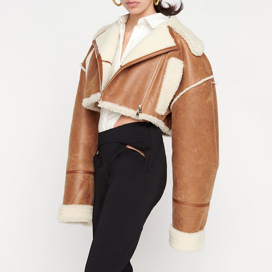 Luxury Motorcycle Sheep Fleece Jacket Coat for Winter