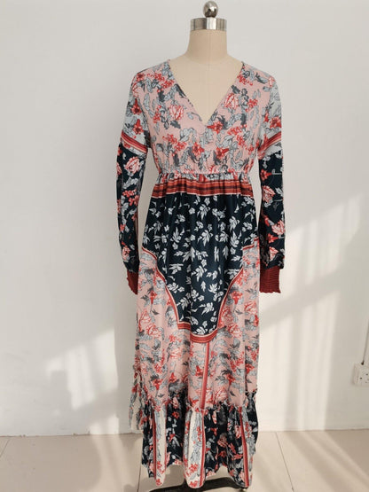 Women Bohemia Floral Print Maxi Dresses-STYLEGOING
