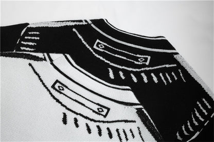 Black and White Graffiti Loose Knitted Sweater Cardigans