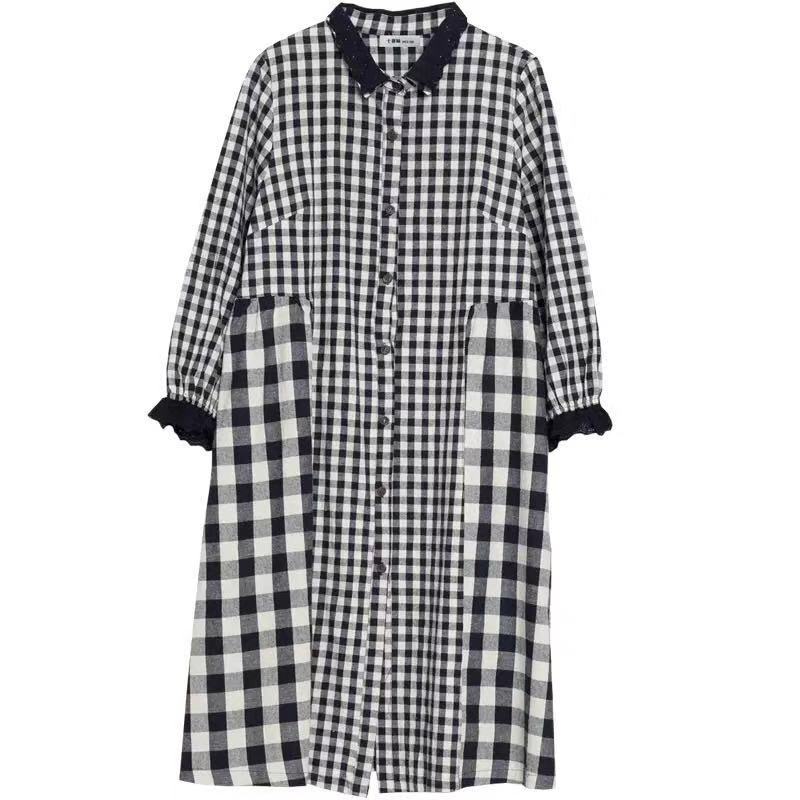 Vintage Plaid Long Sleeves Midi Dresses