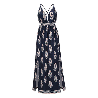 Vintage Sexy Backless Bandage Long Boho Holiday Dresses