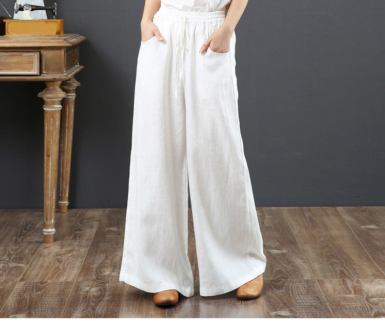 Vintage Cotton High Waist Wide Leg Pants for Women