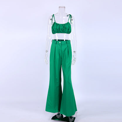 Sexy Summer Cotton Green Crop Tops and Pants Sets
