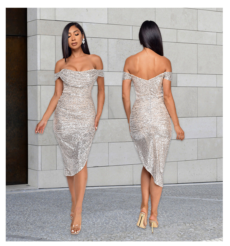 Sexy Off The Shoulder Sequined Mini Cocktail Dresses