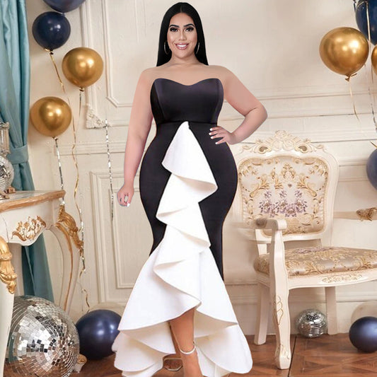 Strapless Women Irregular Ruffed Sexy Plus Size Dresses