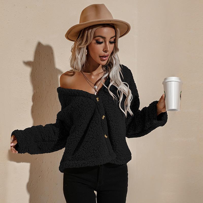 Women V Neck Long Sleeves Short Overcoat-STYLEGOING