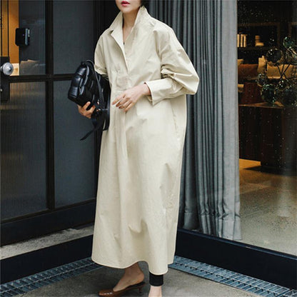 Class Bowknot Long Sleeves Maxi Shirt Dresses-STYLEGOING