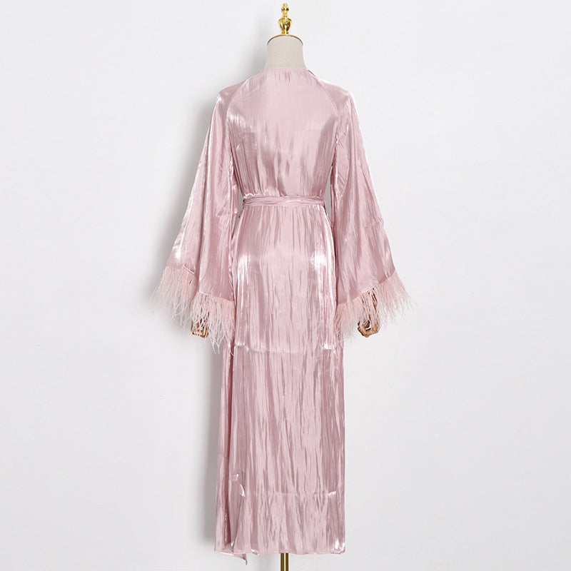 Luxury Elegant Feather Design Pink Long Dresses