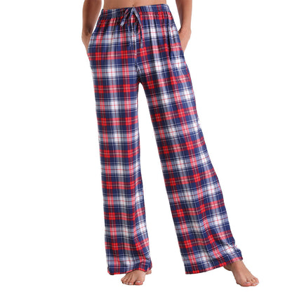 Causal Plaid Women Pajamas Pants Elastic Cord