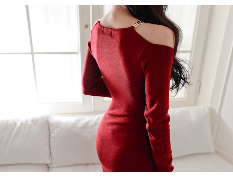 Classy Off The Shoulder Knitted Wine Red Party Dresses