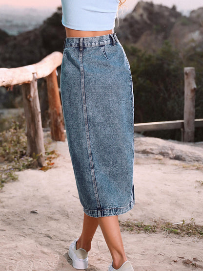 Sexy High Waist Slit Front Denim Skirts for Women