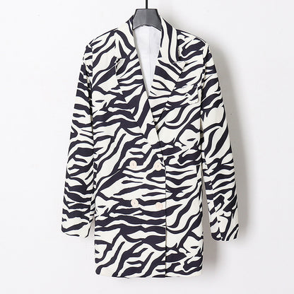 Women Zebra Print Office Lady Blazer Coats