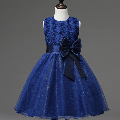 3D Rose Flower Princess Girls Dresses