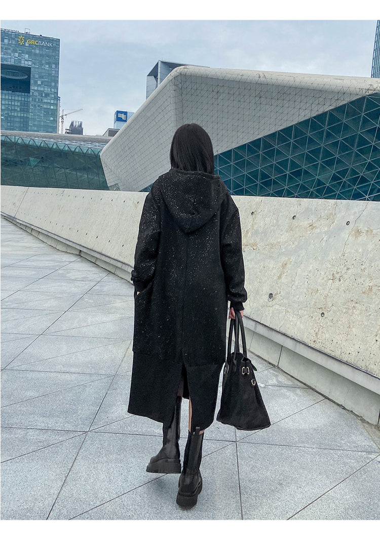 Black Velvet Long Sleeves Hoodies Cozy Dresses