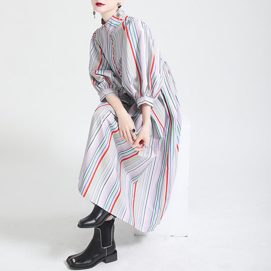 Vintage Rainbow Designed Women Fall Dresses