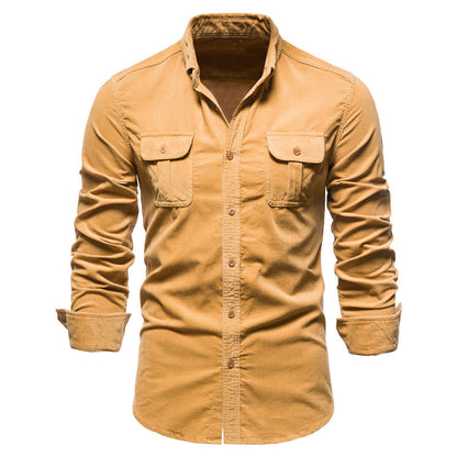 Men Long Sleeves Corduroy Business Shirts