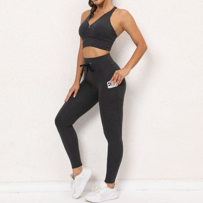 Sexy Drawstring Elastic Sports Yoga Suits for Women