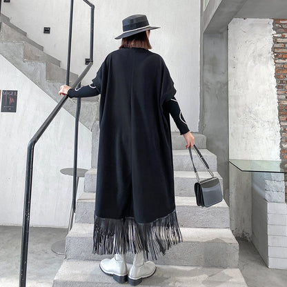 Vintage Tassels Turtleneck Black Dresses for Women