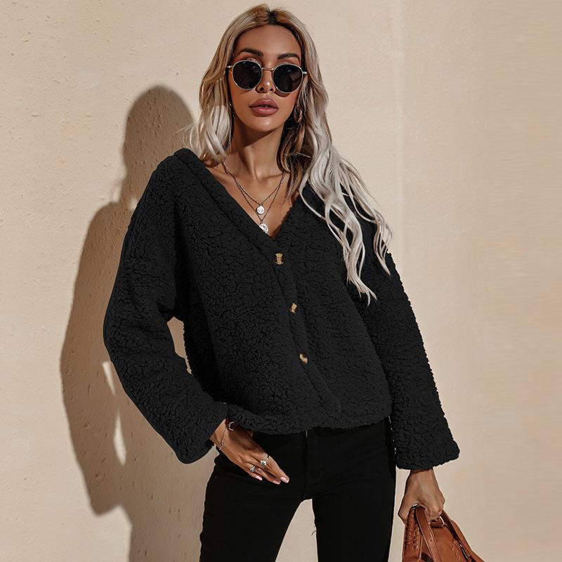 Women V Neck Long Sleeves Short Overcoat-STYLEGOING