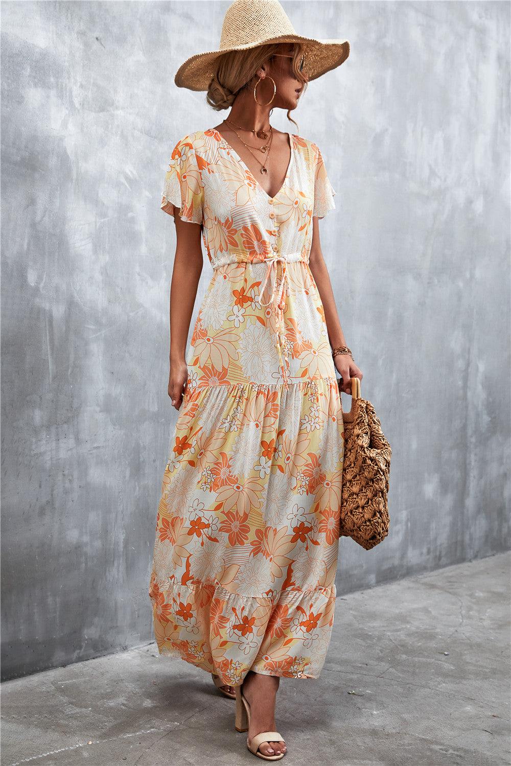 Casual V Neck Long Maxi Dresses