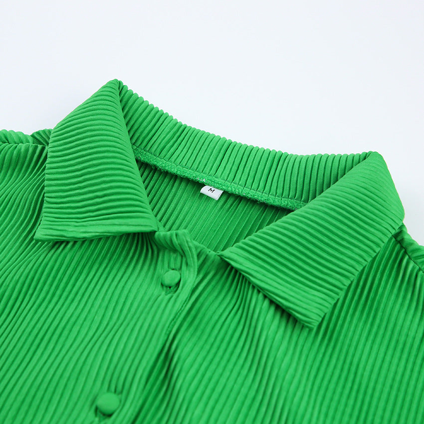 Green Spring Long Sleeves Women Shirts Dresses