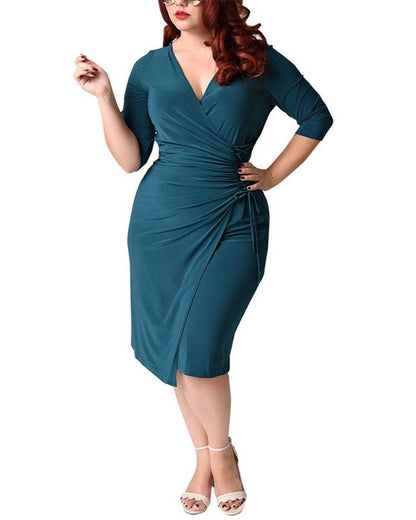 Plus Sizes Women Casual Half Sleeves Dresses-STYLEGOING