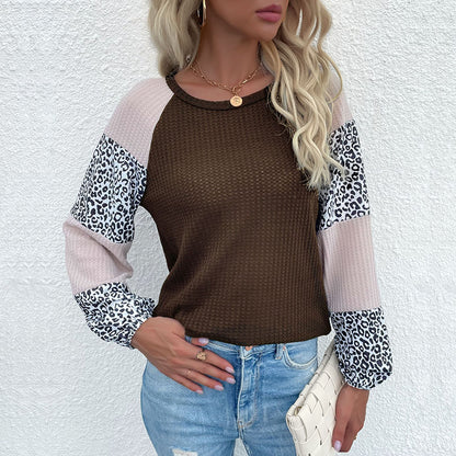 Casual Round Neck Leopard Knitting Sweaters