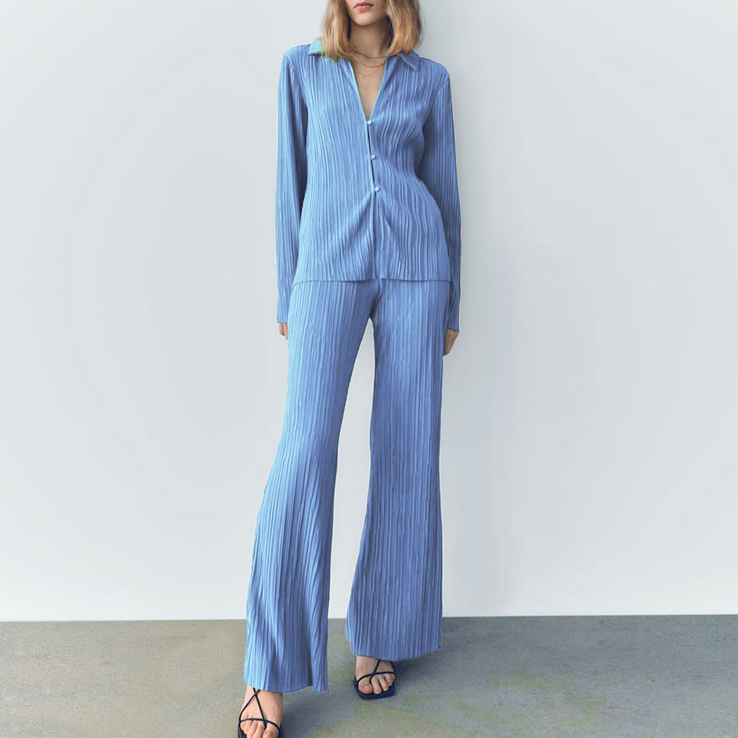 Casual Summer Long Sleeves Shirts and Pants Sleepwear