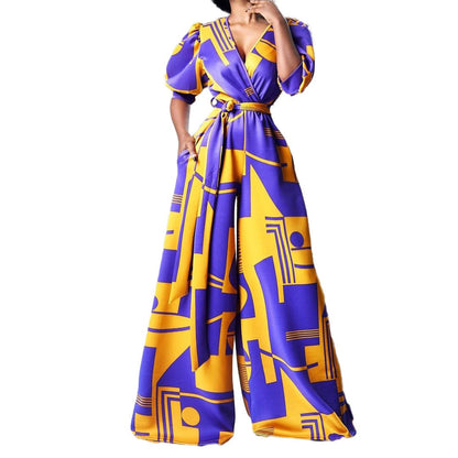 Women High Waist Print Jumpsuits-STYLEGOING