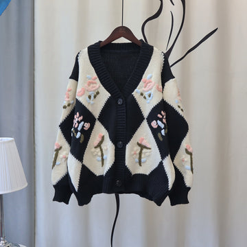 Vintage 3D Knitting Design Women Knitting Overcoats