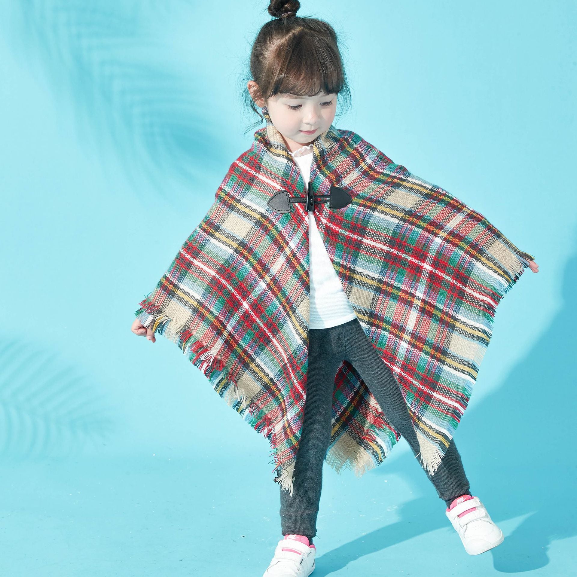 Winter Plaid Cloak Capes for Kids