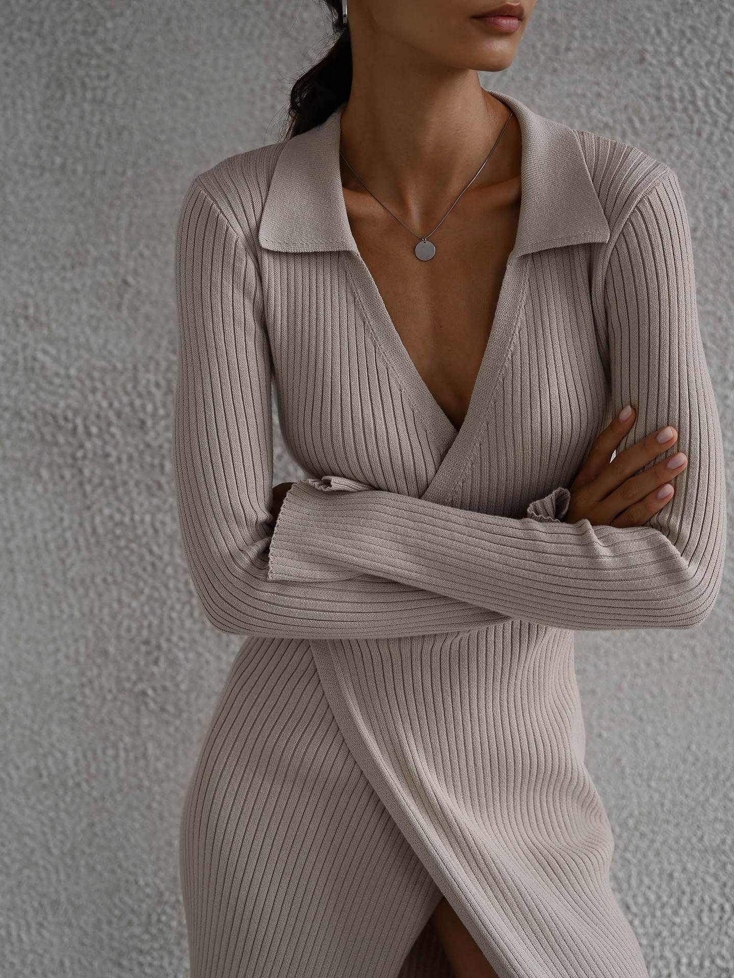 Sexy Polo Neckline Tight Knitted Dresses