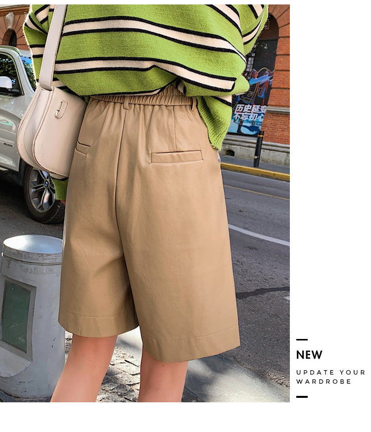 Casual PU Cropped Shorts for Women