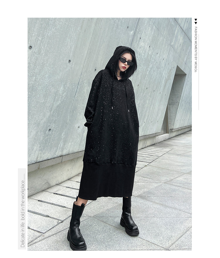 Black Velvet Long Sleeves Hoodies Cozy Dresses
