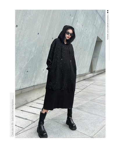 Black Velvet Long Sleeves Hoodies Cozy Dresses