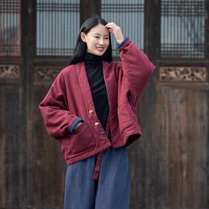 Vintage Linen Short Women Winter Outerwear