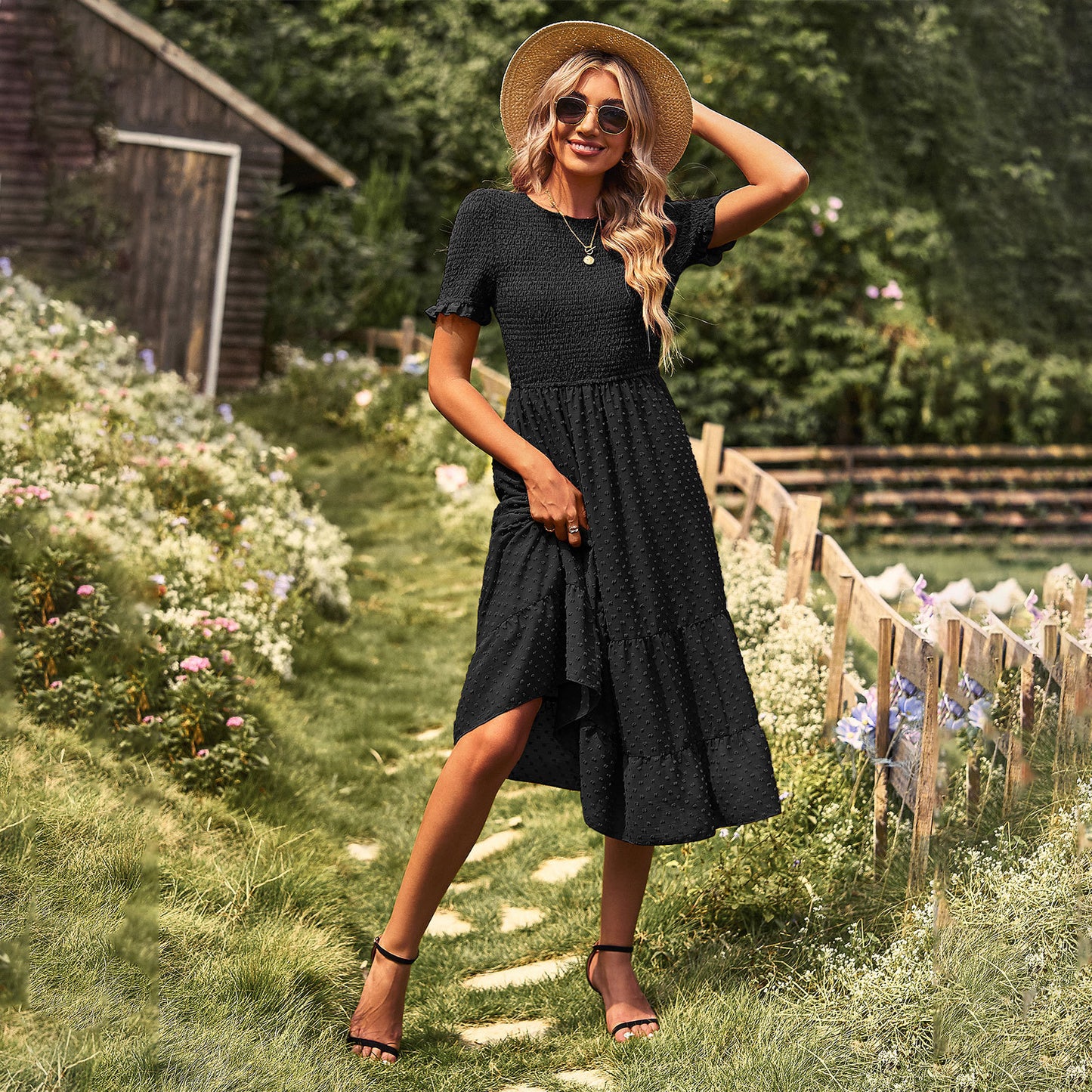 Elegant Short Sleeves Midi Dresses