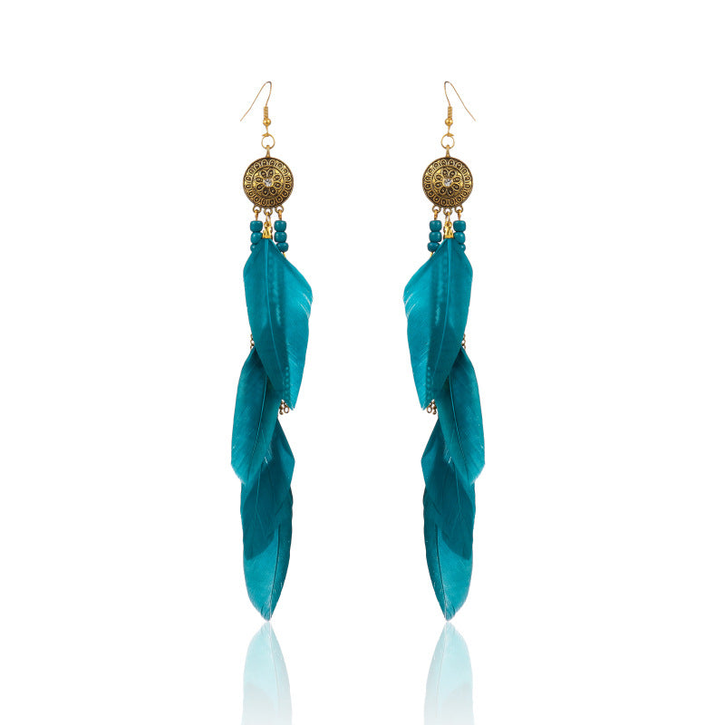 Bohemian Feather Design Women Drop Rings