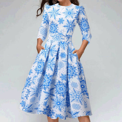 Merry Christmas Round Neck 3/4 Length Short Dresses