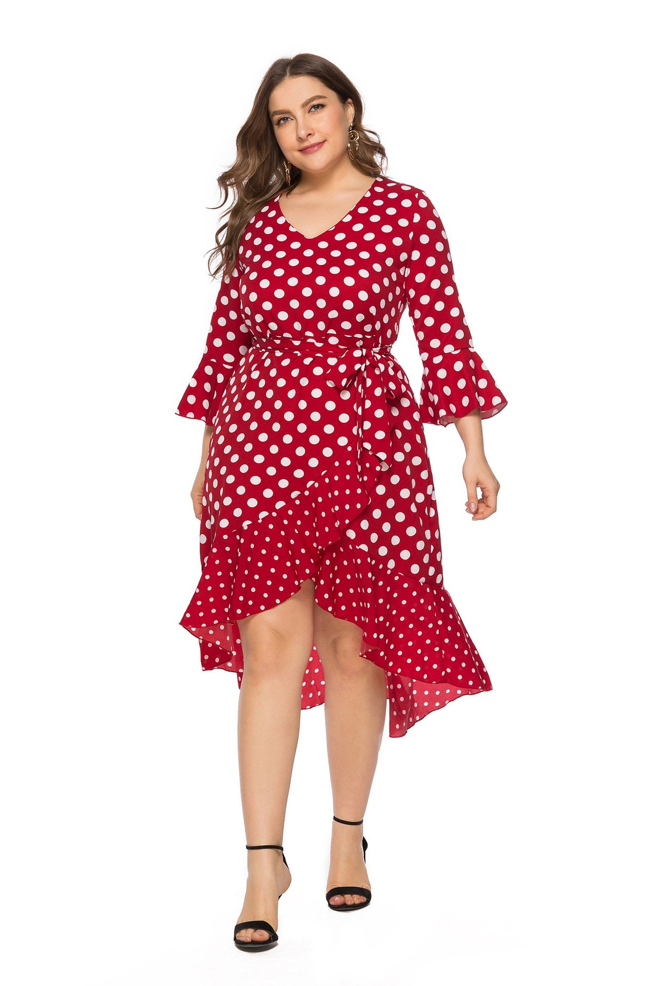 Summer Polk Dot Print Plus Sizes Dresses-STYLEGOING