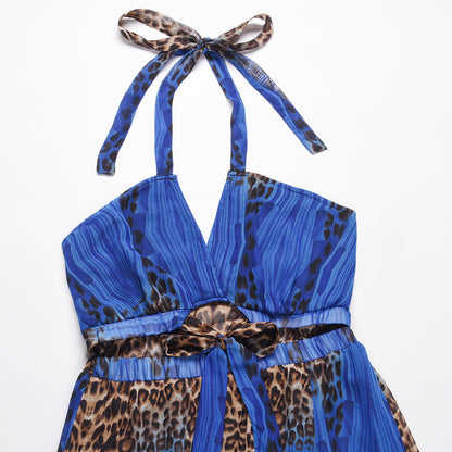 Sexy Leopard Backless Chiffon Boho Dresses
