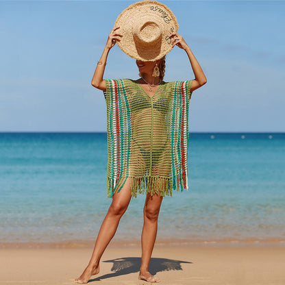 Colorful Knitting Crochet Tassels Swimwear Cover Ups for Women
