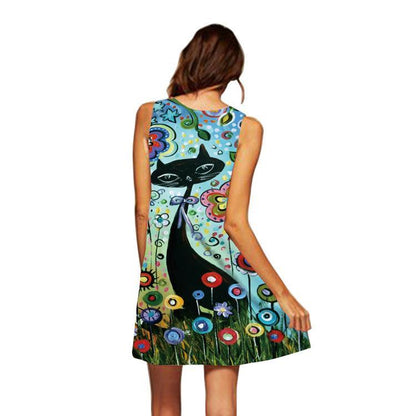 Summer 3D Floral Print Sleeveless Mini Short Dresses-STYLEGOING