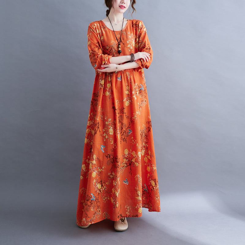 Orange Vintage Long Sleeves Fall Dresses