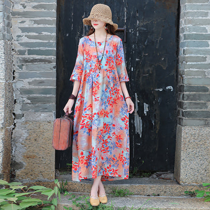 Ethinc Line Summer Half Sleeves Women Long Dresses