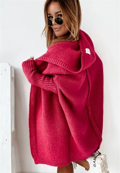 Women Knitting Batwing Sleeved Hoody Sweaters-STYLEGOING