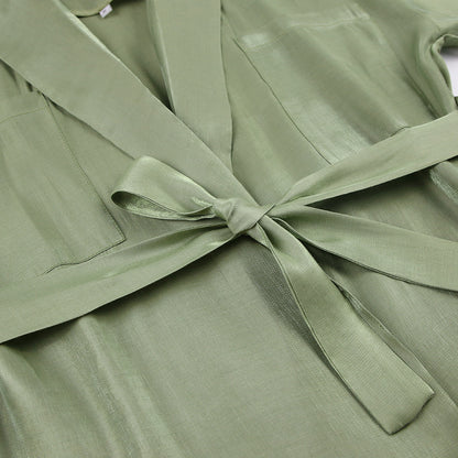 Casual Satin Women Long Sleeves Shirts and Wide Leg Pants