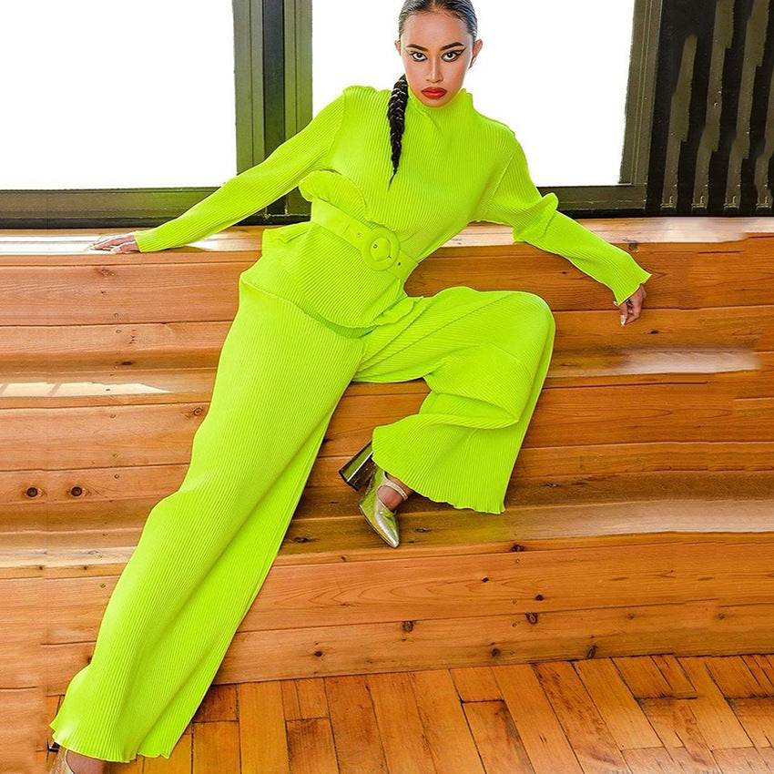 Luxury Spring Stand Collar Women Suits with Belt