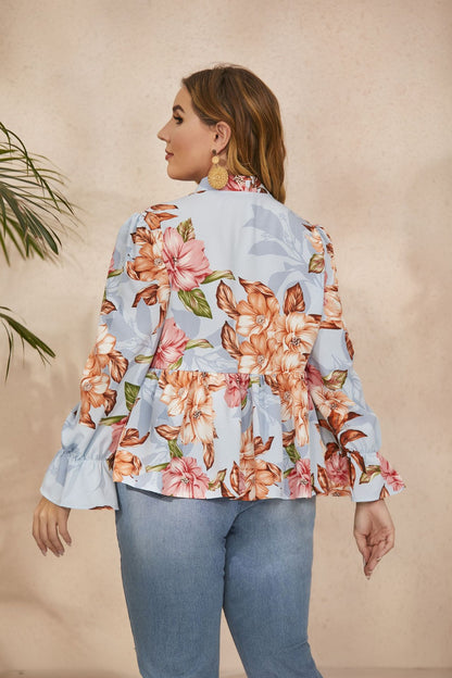 Fashion Floral Print Plus Sizes Long Sleeves Shirts